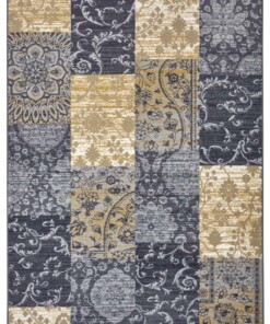 Patchwork vloerkleed Bloques - grijs/geel - overzicht boven, thumbnail