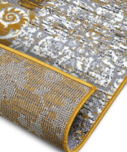 Patchwork vloerkleed Bloques - okergeel - close up, thumbnail