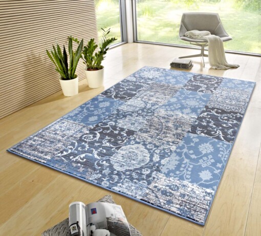 Patchwork vloerkleed Bloques - lichtblauw - sfeer