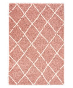 Hoogpolig vloerkleed ruiten Artisan - roze/wit - overzicht