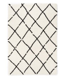 Hoogpolige loper ruiten Artisan - wit/zwart - overzicht, thumbnail