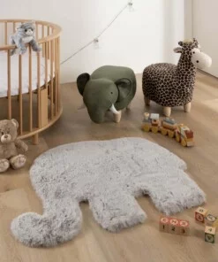 Kindervloerkleed Olifant - Fluffy lichtgrijs - sfeer, thumbnail