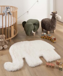 Kindervloerkleed Olifant - Fluffy wit - sfeer, thumbnail