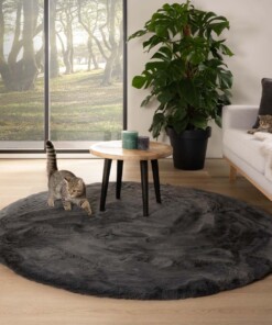 Rond hoogpolig vloerkleed - Comfy plus - donkergrijs - sfeer
