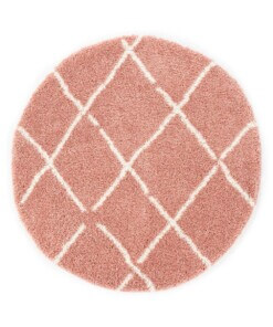 Rond hoogpolig vloerkleed ruiten Artisan - roze/wit - overzicht