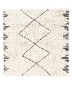 Vierkant hoogpolig vloerkleed berber Artisan - wit/grijs - overzicht