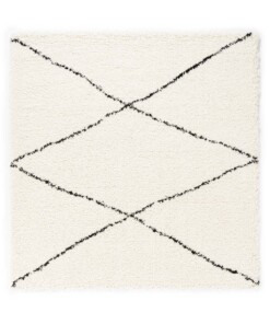 Vierkant hoogpolig vloerkleed ruit Artisan - wit/zwart - overzicht