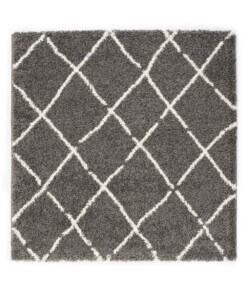 Vierkant hoogpolig vloerkleed ruiten Artisan - grijs/wit - overzicht