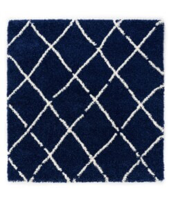 Vierkant hoogpolig vloerkleed ruiten Artisan - marineblauw/wit - overzicht