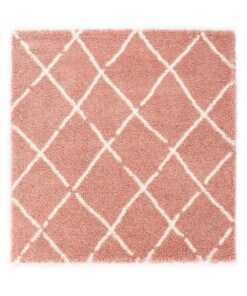 Vierkant hoogpolig vloerkleed ruiten Artisan - roze/wit - overzicht