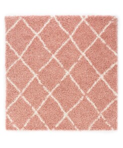 Vierkant hoogpolig vloerkleed ruiten Habitat - roze/wit - overzicht