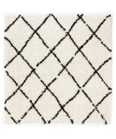 Vierkant hoogpolig vloerkleed ruiten Habitat - wit/zwart - overzicht, thumbnail