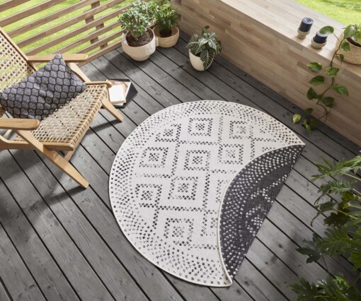 Rond binnen & buiten vloerkleed Olympia - zwart/crème - sfeer