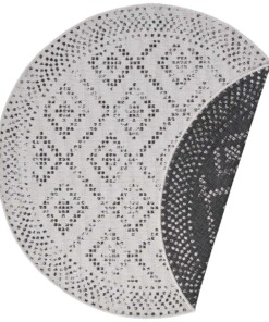 Rond binnen & buiten vloerkleed Olympia - zwart/crème - overzicht boven, thumbnail