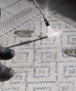 Binnen & buiten vloerkleed Olympia - blauw/crème - close up, thumbnail