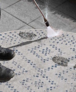 Rond binnen & buiten vloerkleed Olympia - blauw/crème - close up, thumbnail Rond binnen & buiten vloerkleed Olympia - blauw/crème - close up, thumbnail