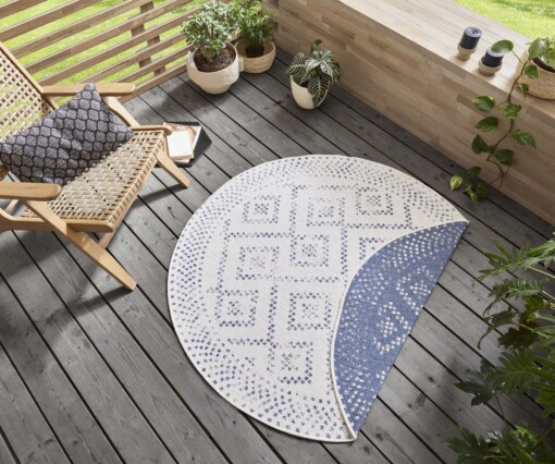 Rond binnen & buiten vloerkleed Olympia - blauw/crème - sfeer