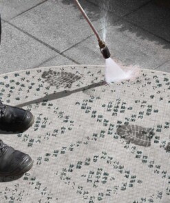 Rond binnen & buiten vloerkleed Olympia - groen/crème - close up, thumbnail