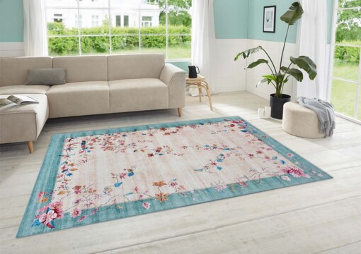 Oosters vloerkleed Gloriosa - beige/blauw - sfeer