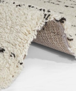 Hoogpolig vloerkleed met franjes Agouhe - crème/zwart - close up, thumbnail