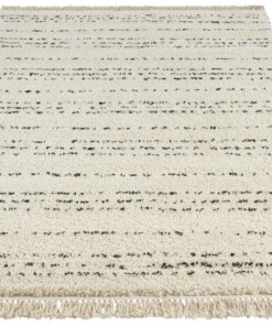 Hoogpolig vloerkleed met franjes Agouhe - crème/zwart - overzicht schuin, thumbnail