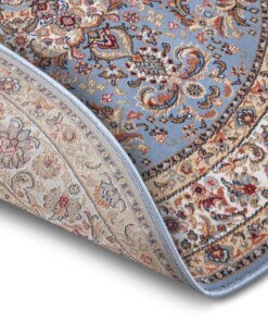 Rond perzisch tapijt - Zahra lichtblauw - close up, thumbnail