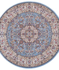 Rond perzisch tapijt - Zahra lichtblauw - overzicht boven