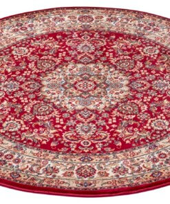 Rond perzisch tapijt - Zahra rood - overzicht schuin, thumbnail Rond perzisch tapijt - Zahra rood - overzicht schuin, thumbnail
