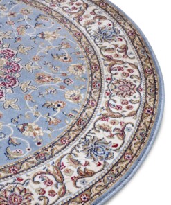 Rond perzisch tapijt - Zuhr lichtblauw - close up, thumbnail