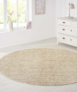 Rond hoogpolig vloerkleed Amelie - beige - sfeer