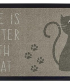 Deurmat "Life is better with a cat" - bruin/taupe - overzicht boven