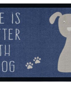 Deurmat "life is better with a dog" - blauw/beige - overzicht boven
