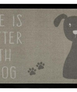 Deurmat "life is better with a dog" - bruin/taupe - overzicht boven