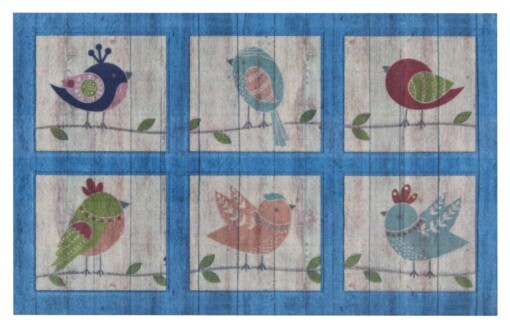 Deurmat vogeltjes - blauw/multi - overzicht boven