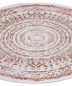 Rond binnen & buiten vloerkleed Rosica - terracotta/crème - overzicht schuin, thumbnail Rond binnen & buiten vloerkleed Rosica - terracotta/crème - overzicht schuin, thumbnail