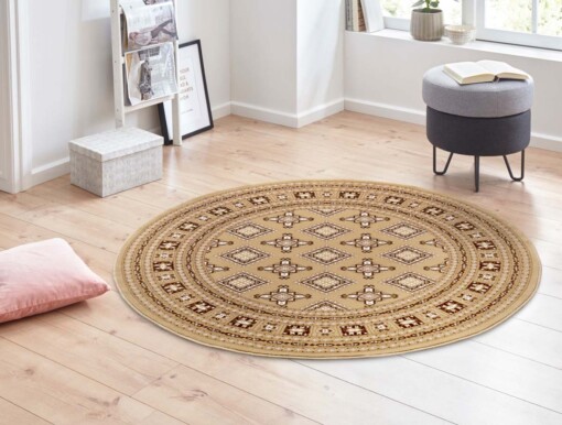 Klassiek vloerkleed rond Sao Buchara - donkerbeige - sfeer