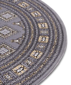 Klassiek vloerkleed rond Sao Buchara - grijs/beige - close up, thumbnail