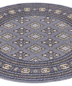Klassiek vloerkleed rond Sao Buchara - grijs/beige - overzicht schuin, thumbnail