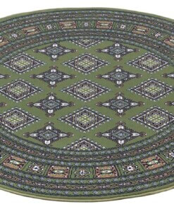 Klassiek vloerkleed rond Sao Buchara - groen - overzicht schuin, thumbnail