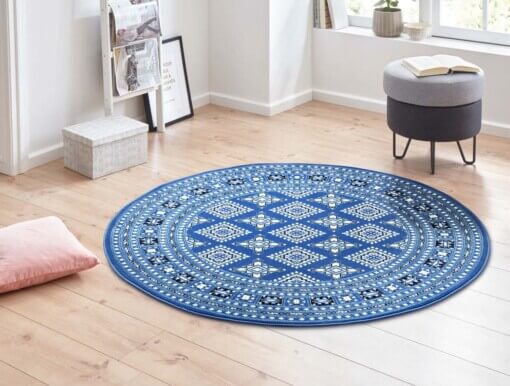 Klassiek vloerkleed rond Sao Buchara - blauw - sfeer