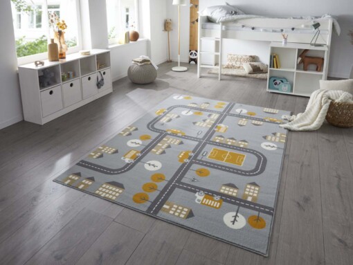 Speelkleed wegen - Town grijs/geel - sfeer