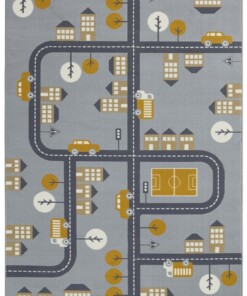 Speelkleed wegen - Town grijs/geel - overzicht boven