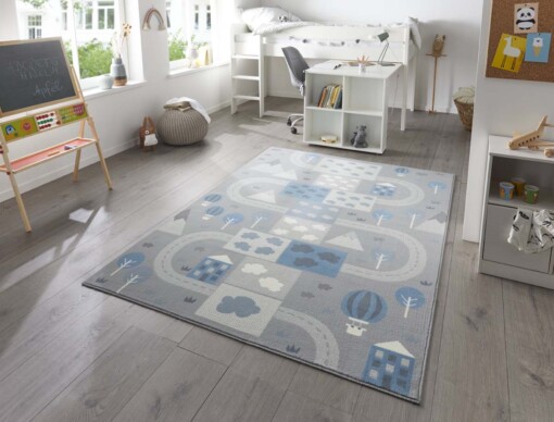 Speelkleed - Mountain Track grijs/blauw - sfeer