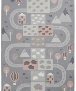 Speelkleed - Mountain Track grijs/roze - overzicht boven, thumbnail