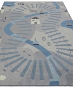 Speelkleed - Rail Track grijs/blauw - overzicht schuin, thumbnail