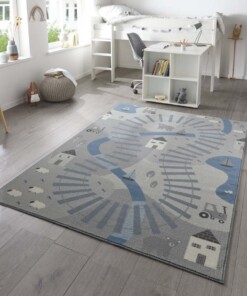 Speelkleed - Rail Track grijs/blauw - sfeer, thumbnail