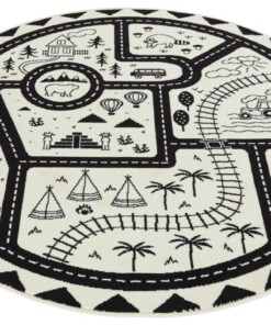 Rond kindervloerkleed - Landscapes crème/zwart