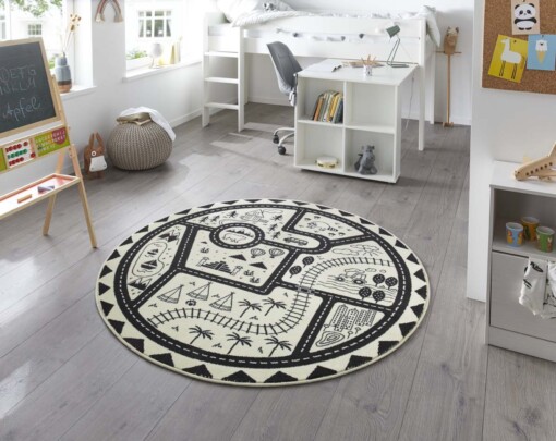 Rond kindervloerkleed - Landscapes crème/zwart - sfeer