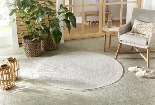 Rond buitenkleed - Trenzado wit/grijs - sfeer
