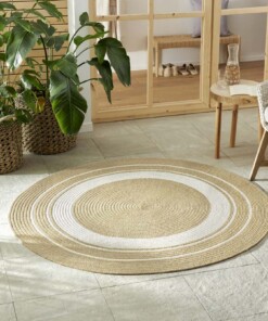 Rond buitenkleed rand - Trenzado beige/crème - sfeer